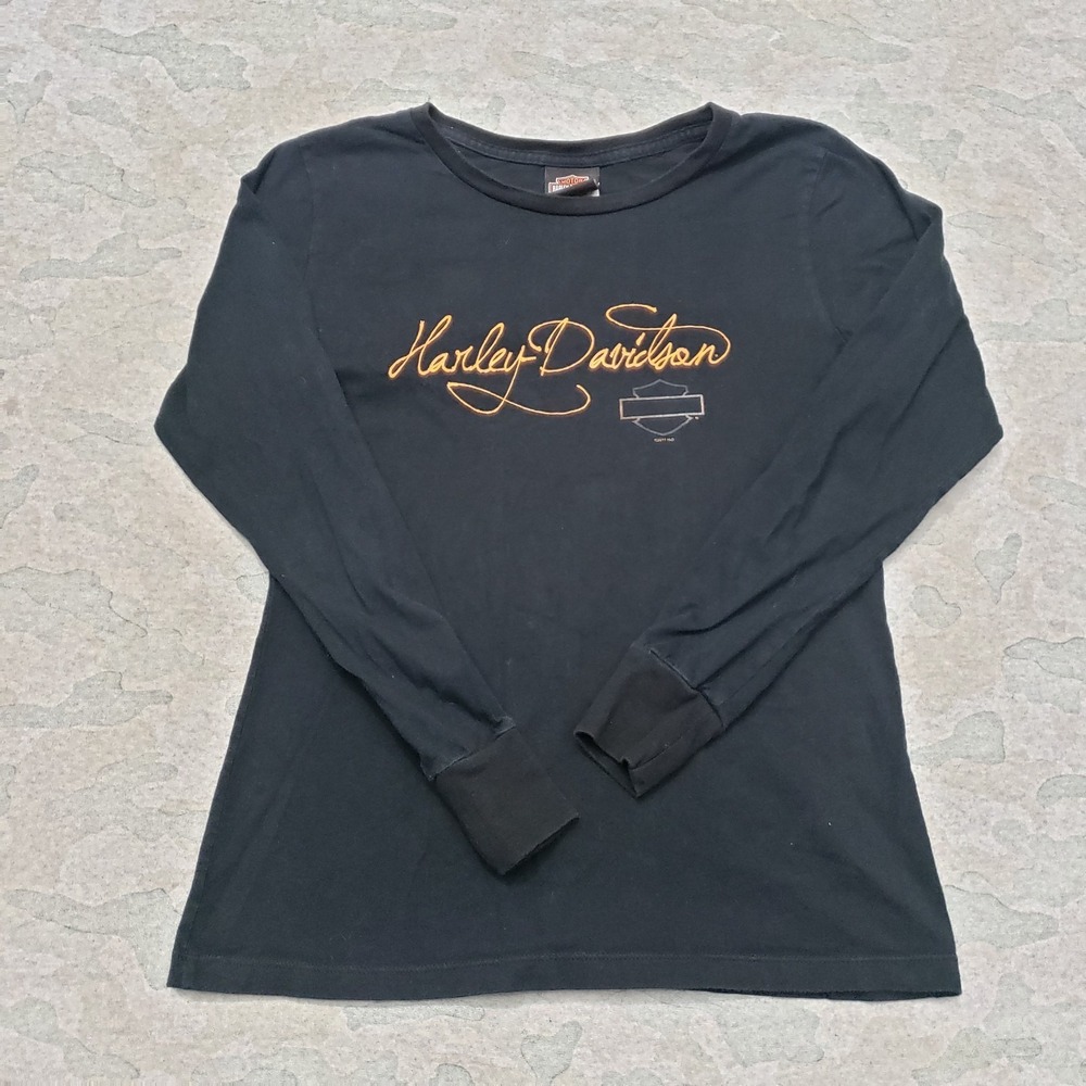 VTG Harley Davidson Top Womens Medium Black‎ Pullover Long Sleeve Motorcycle